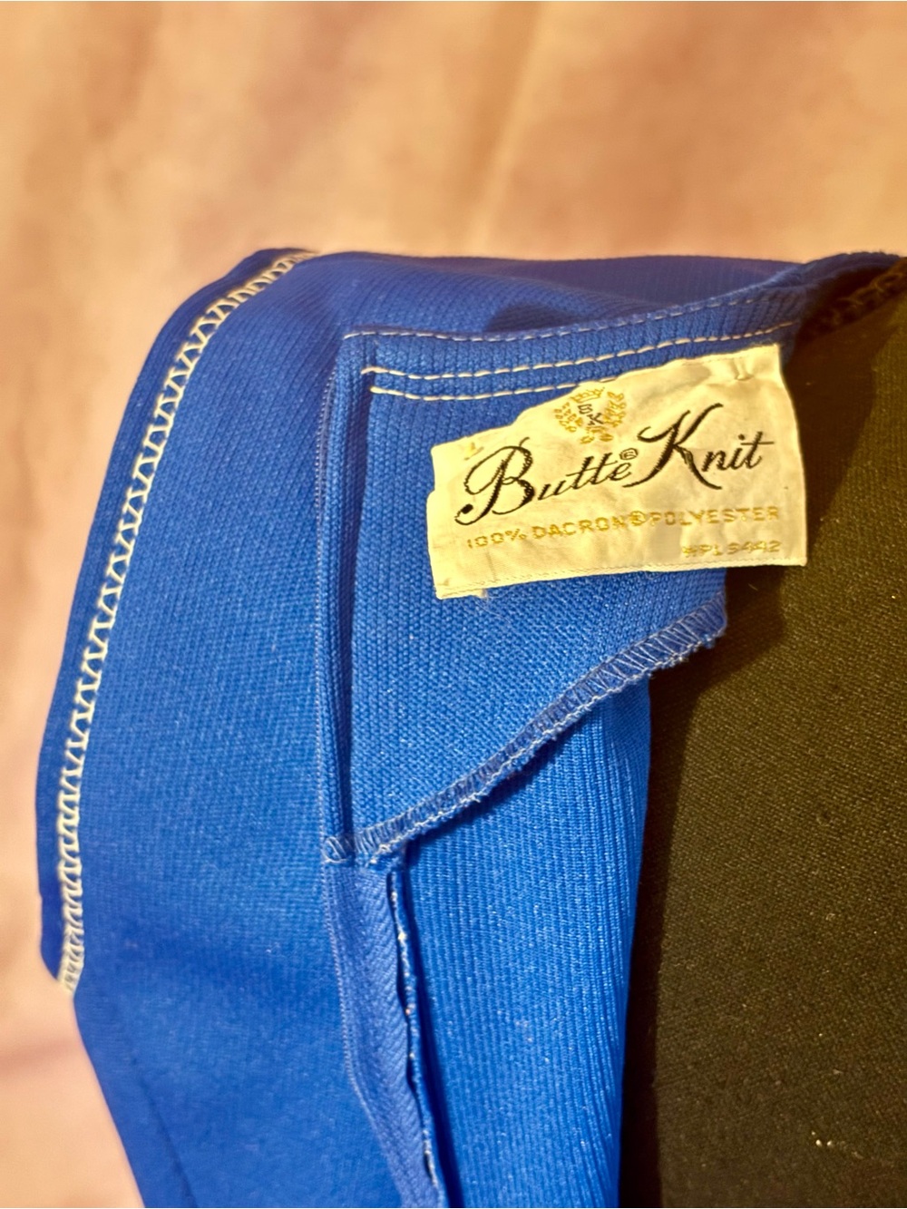 Vintage 60s 70s Butte Knit Royal Blue Mod Fit & Flare Dress Sleeveless Trim M/L - Picture 5 of 16